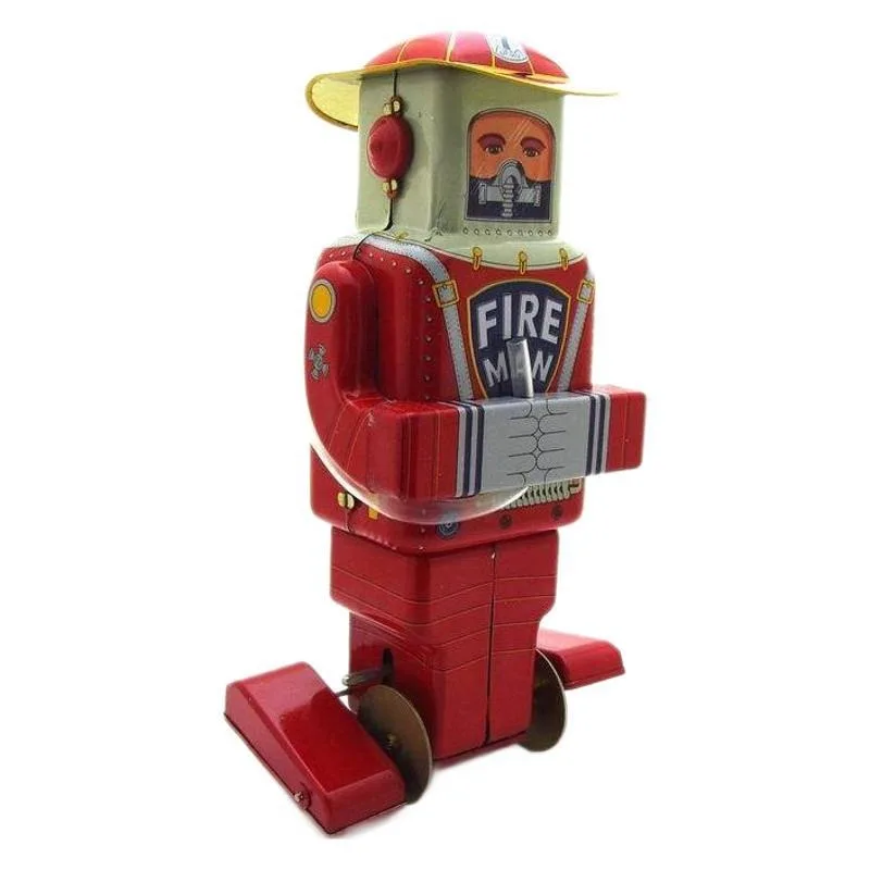 

Fire Man Space F.D.ROBOT Mechanical Clockwork Toy Collection Retro Wind Up Toy Metal Tin Figures Model Kids Brithday Gift