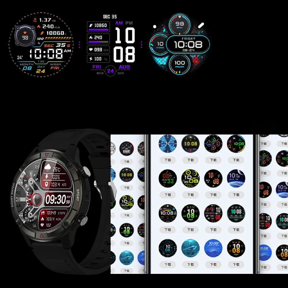 New 1.6" Music Smart Watch 4G Memory Men Blue Tooth Call Full Touch Screen Waterproof Sport Fitness Heartrate Fashion Smartwatch