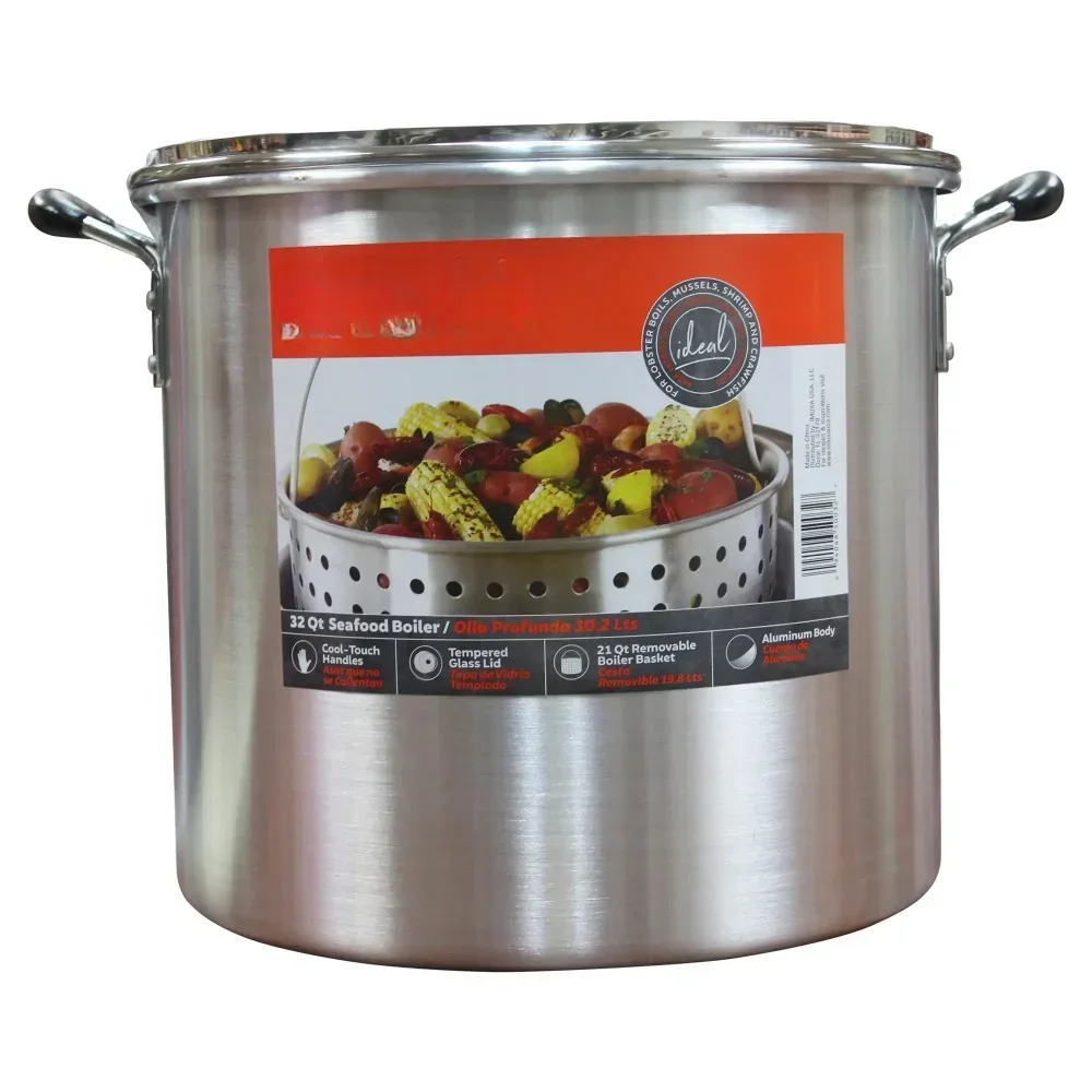 وعاء باخرة عالي الأداء ومريح من الألومنيوم بسعة 32 لترًا مع سلة 21 لترًا بغطاء زجاجي للمطبخ #2