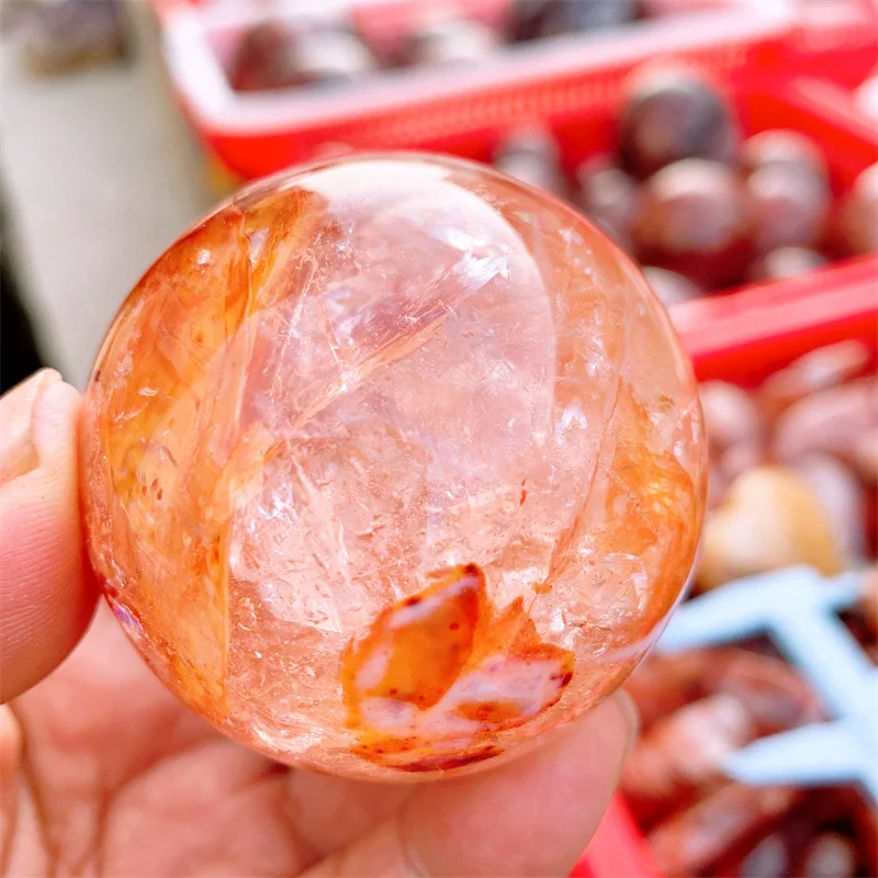 

Natural Yellow Fire Quartz Hematoid Sphere, Reiki Healing Room Decor, Crystal Souvenirs, Stone Craft, 5.3cm, 1Pc