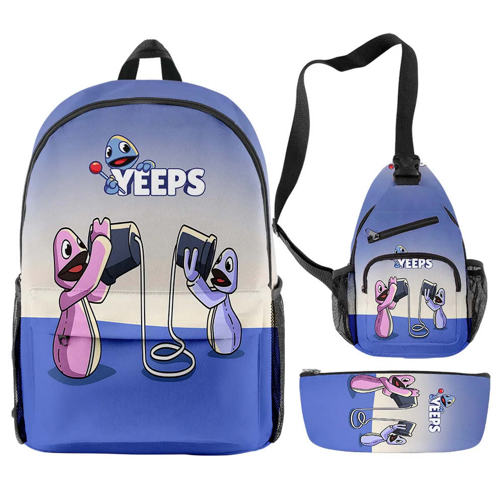 Trendy Popular Funny Yeeps Hide and Seek 3D Print 3pcs/Set pupil School Bags Travel Laptop Backpack Chest Bag Pencil Case