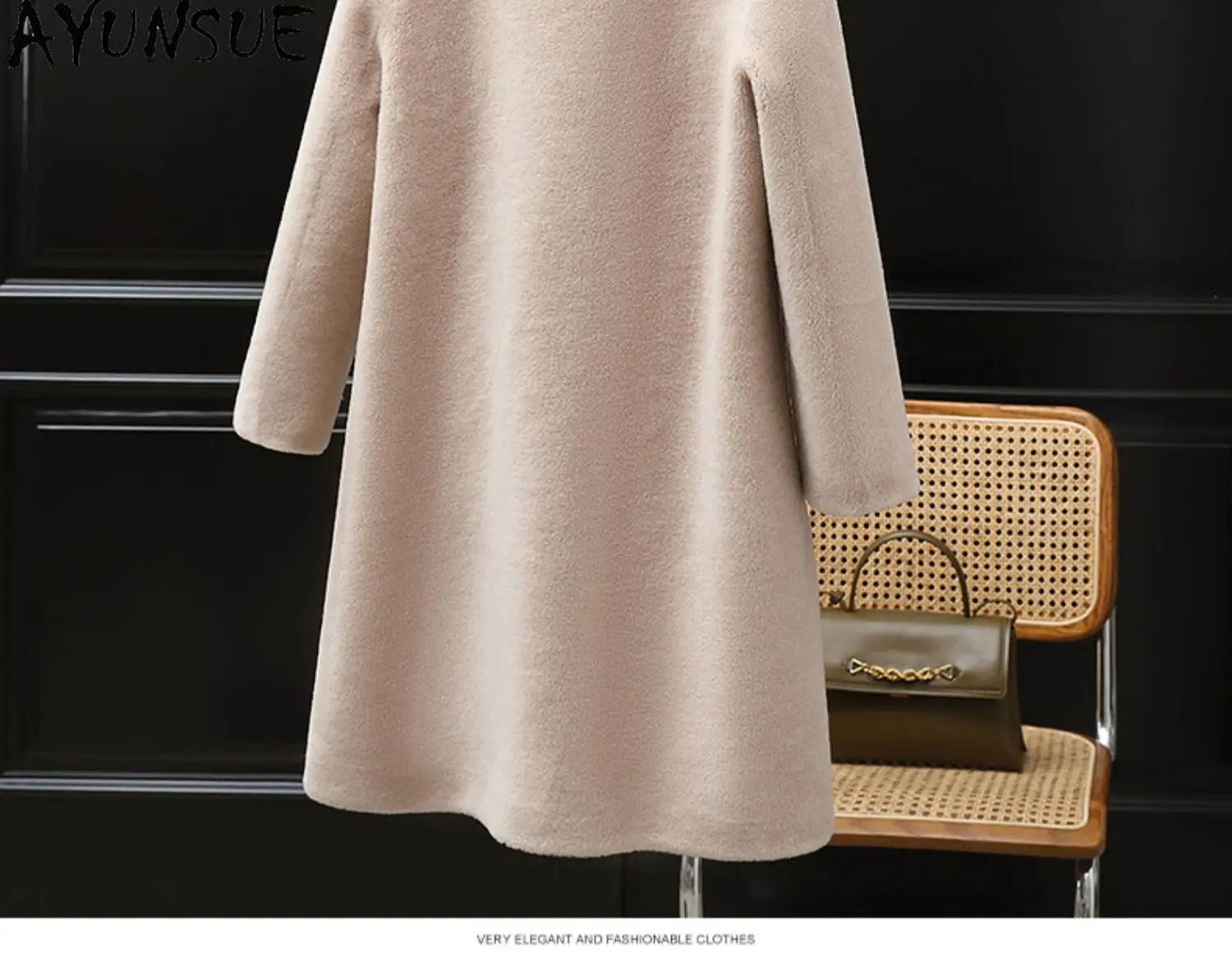 เสื้อโค้ทขนสัตว์แท้ 100% ยี่ห้อ AYUNSUE สำหรับผู้หญิง ปี 2025 แจ็คเก็ตขนแกะแท้ เสื้อผ้าฤดูหนาวสำหรับผู้หญิง ขนสัตว์ผสม เสื้อโค้ทขนสัตว์ ความยาวปานกลาง