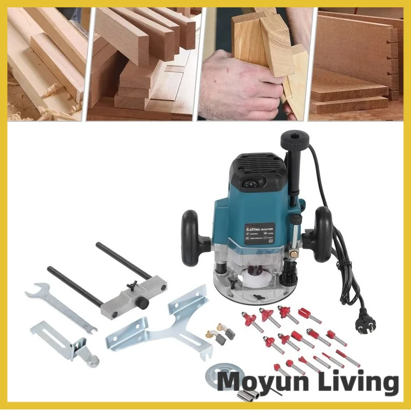 

2200W 220V Wood Trimmer Router 6 Variable Speeds Edge Trimming Machine with 15pcs Milling Cutters for Woodworking DIY