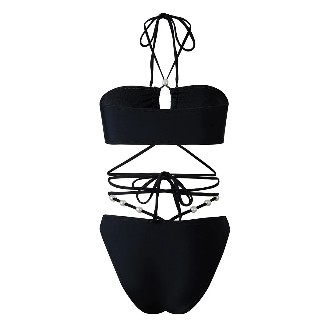 Perlenbesetzter Wickel-Bikini mit Rock, Damen-Badeanzug, dreiteiliges Bikini-Set, Badebekleidung, Badeanzug, Modell V6098 – Detail 13