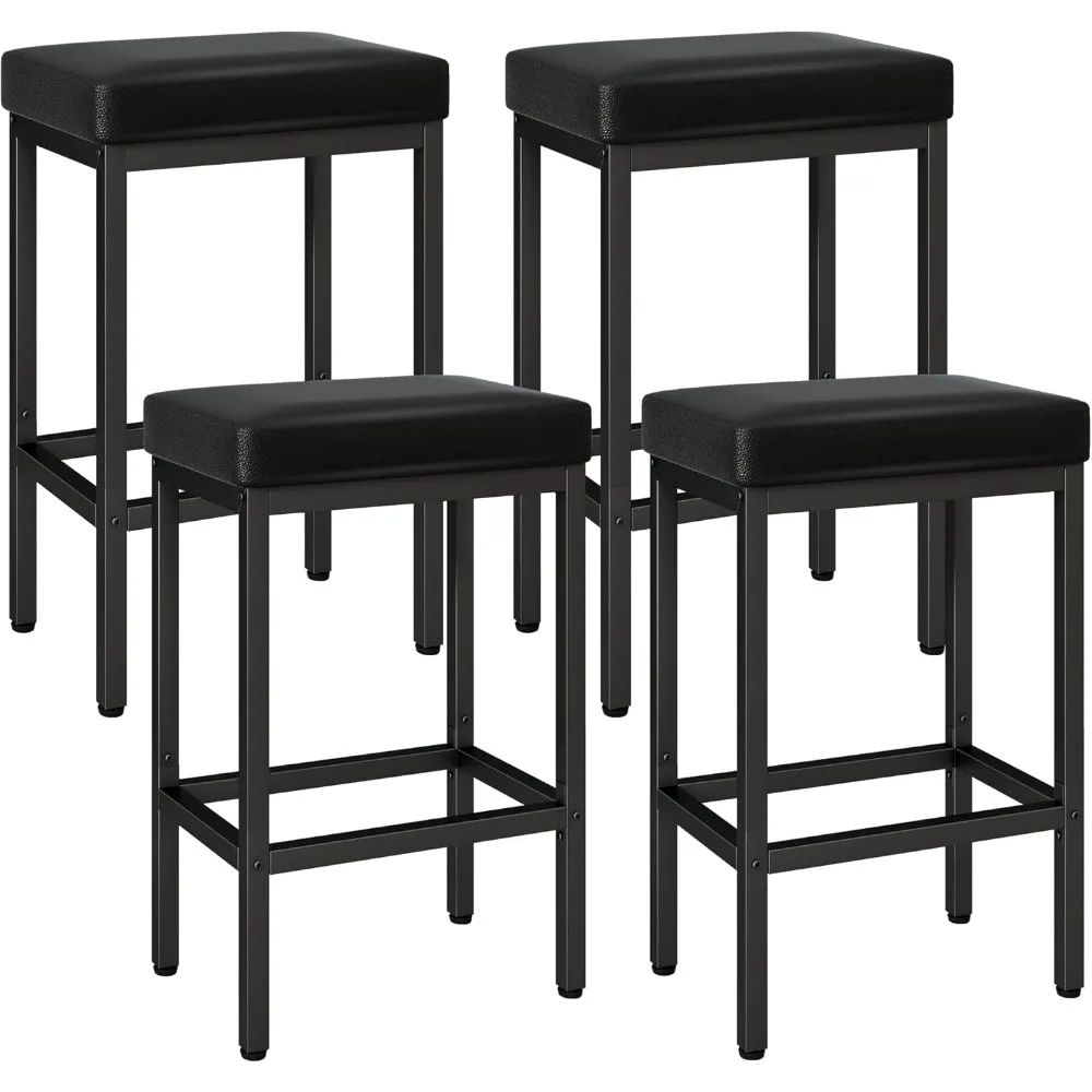 

26 Inch Counter Height Bar Stools Set of 4, White Modern Kitchen Barstools with Metal Leg, Bar Stool Chairs for Kitchen