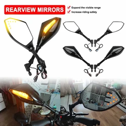 10MM Motorcycle Rearview Mirrors With LED Turn Signal Lights Universal For BMW For Honda For Yamaha Rear Side Mirror Accessories