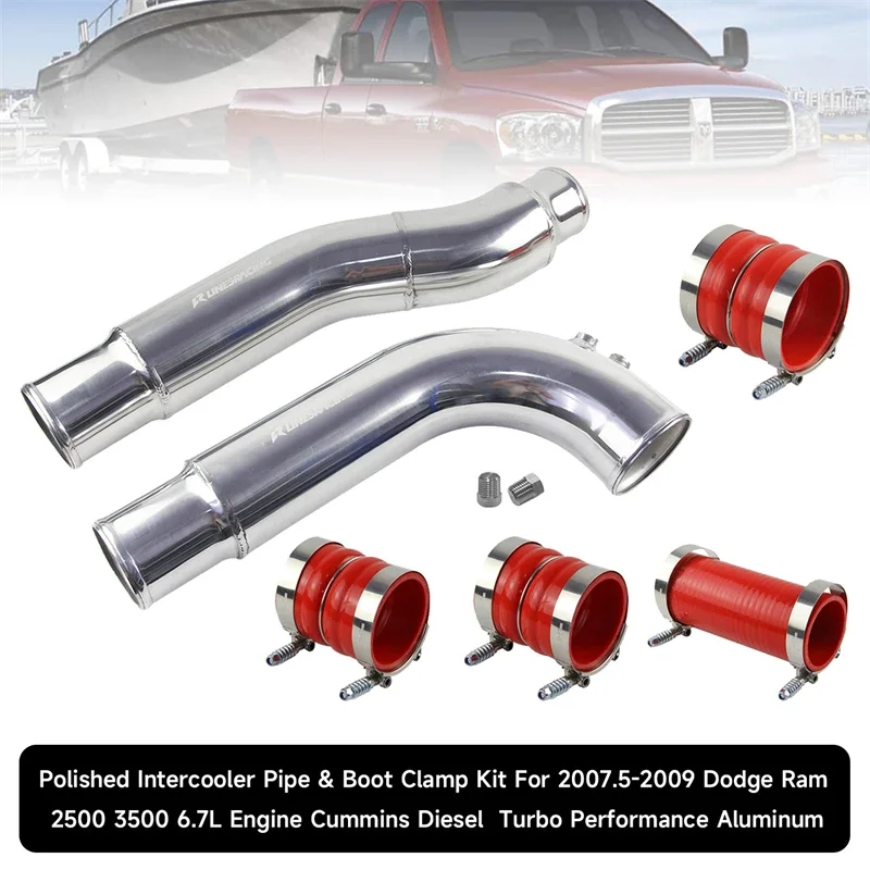 New Intercooler Pipe & Boot Clamp Kit For 2007.5-2009 Dodge Ram 2500 3500 6.7L Engine Cummins Diesel Aluminum