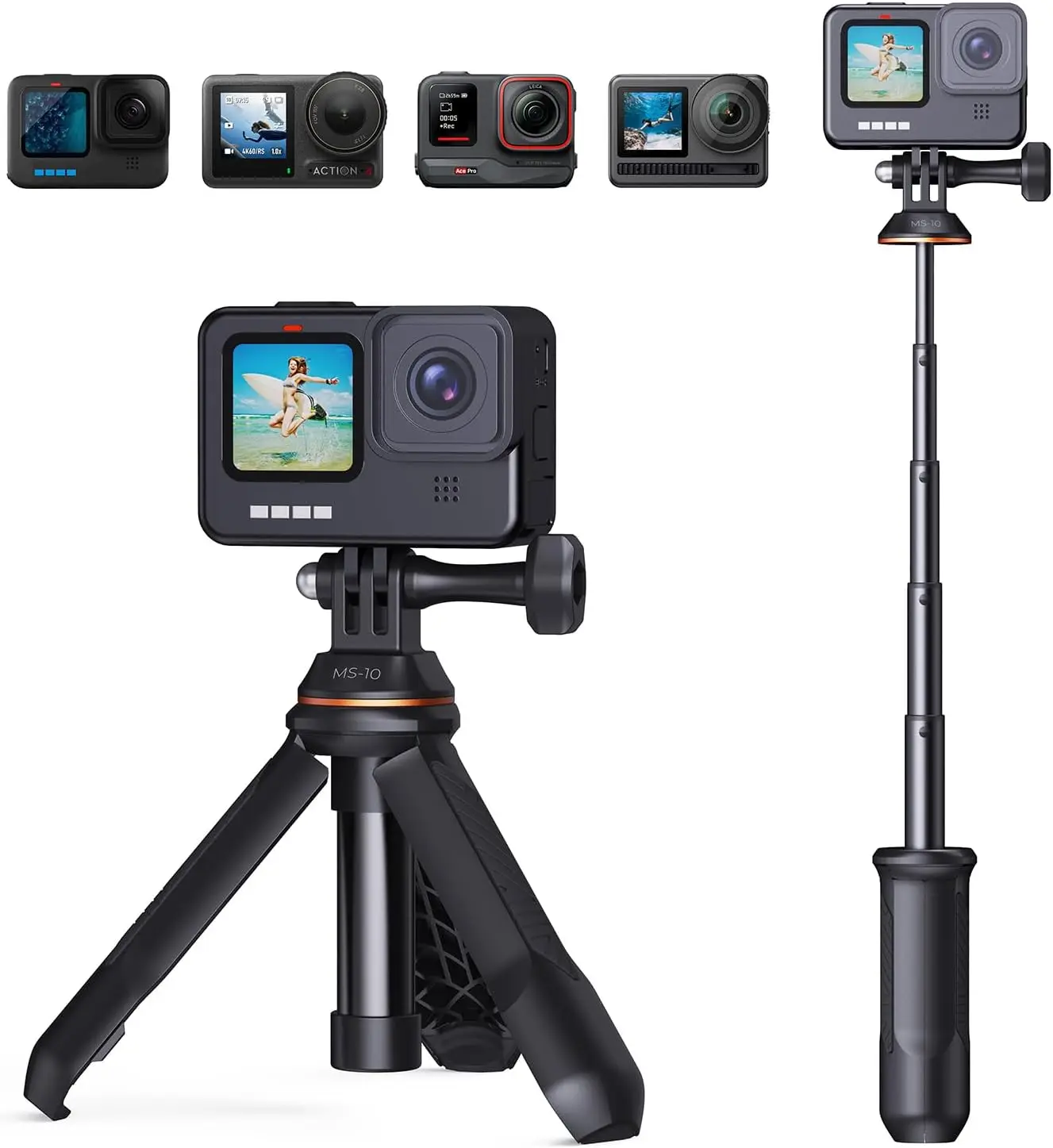 

33.5cm Selfie Stick Tripod, Portable Vlog Handle Grip for GoPro Hero 13/12/11/10/9/8/Max, DJI Osmo Action 5/4/3/2/1, Black