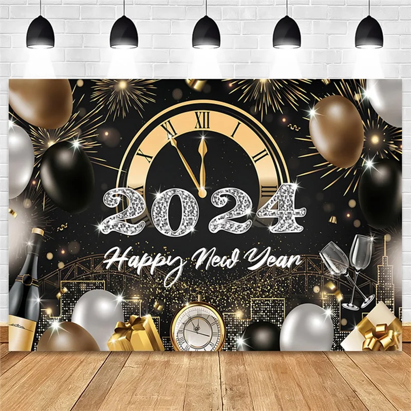 

Dependable-2024 New Year 210X150cm Photography Backdrops Champagne Gold Glitter Party Decoration Backdrops Photography Cloth
