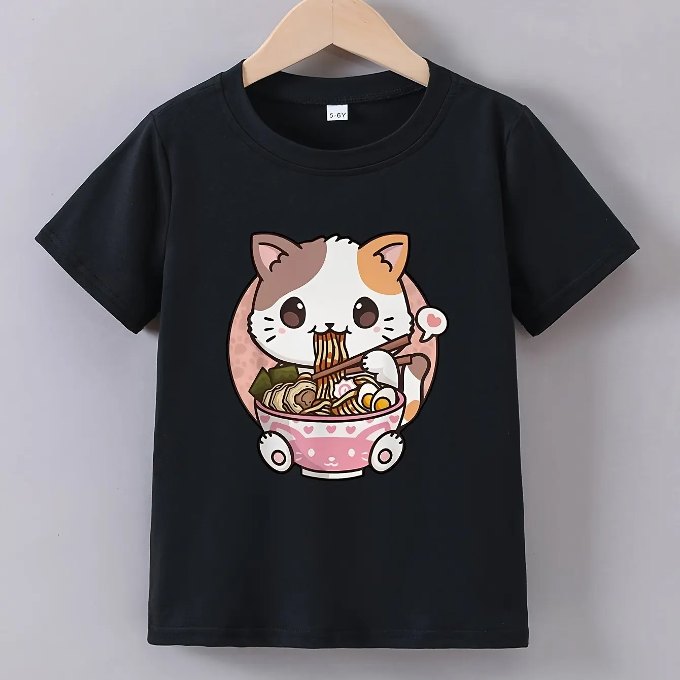 Camiseta con estampado de gato de dibujos animados para niños, 100% algodón, cómoda, suave, ropa de verano, juegos deportivos informales, alta calidad