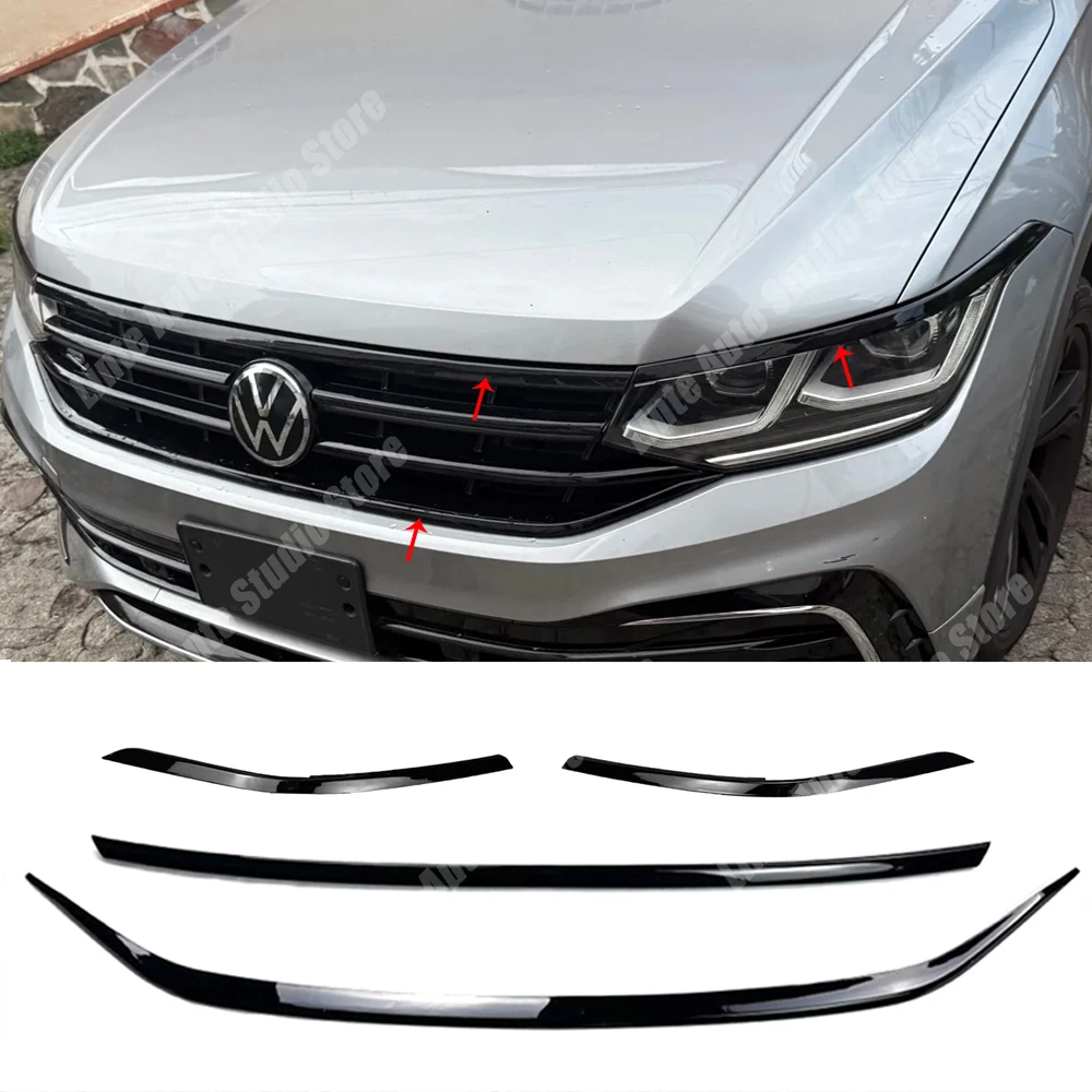 For Volkswagen Tiguan MK2 R R-Line Facelift 2020-2023 Front Bumper Center Grille Stripe Headlight Eyebrows Eyelids Body Kits
