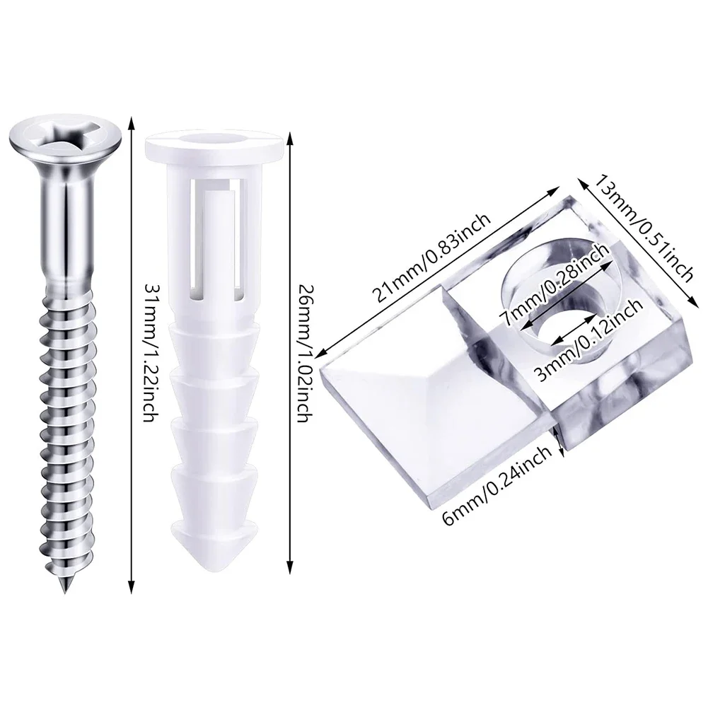 Practical Mirror Mounting Kit 20 Sets of Mirror Holder Clips Lightweight Plastic Clips with Screws and Anchors