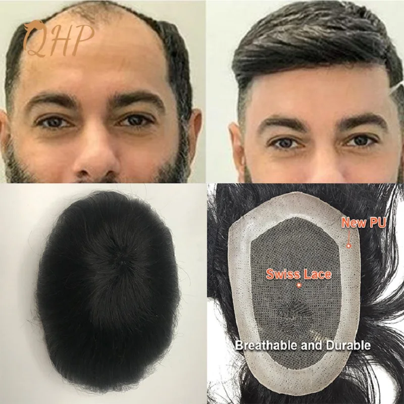 Men Toupee 100%  Real Human Hair Lace And Npu Wig For Men Australia Capillary Prosthesis 6inch Indian Hair Replacement  System