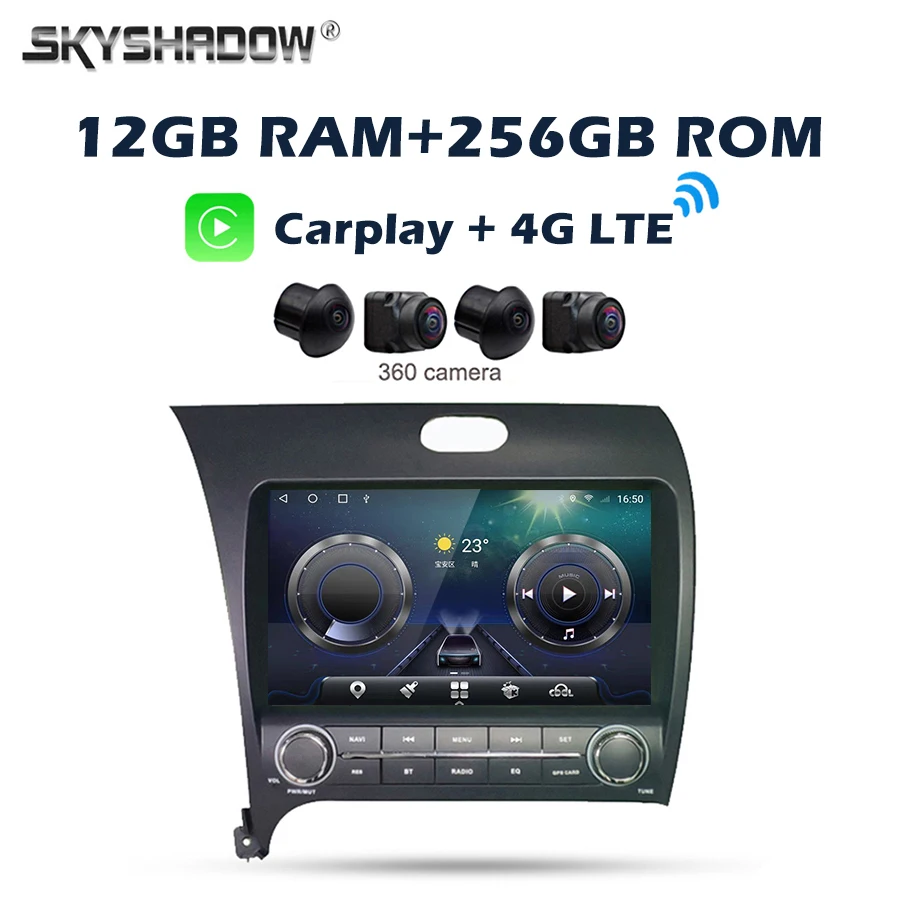 

360 4G LTE 12G+256G Carplay Auto Android 14.0 IPS Car DVD Player GPS WIFI Bluetooth RDS Radio for Kia CERATO K3 FORTE 2013-2017