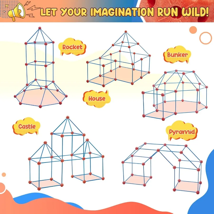 Fort-bouwpakket 120-delig Creatief Fort STEM-speelgoed DIY-bouw Speeltent Tunnels Binnen en buiten Speelhuis Educatief leren