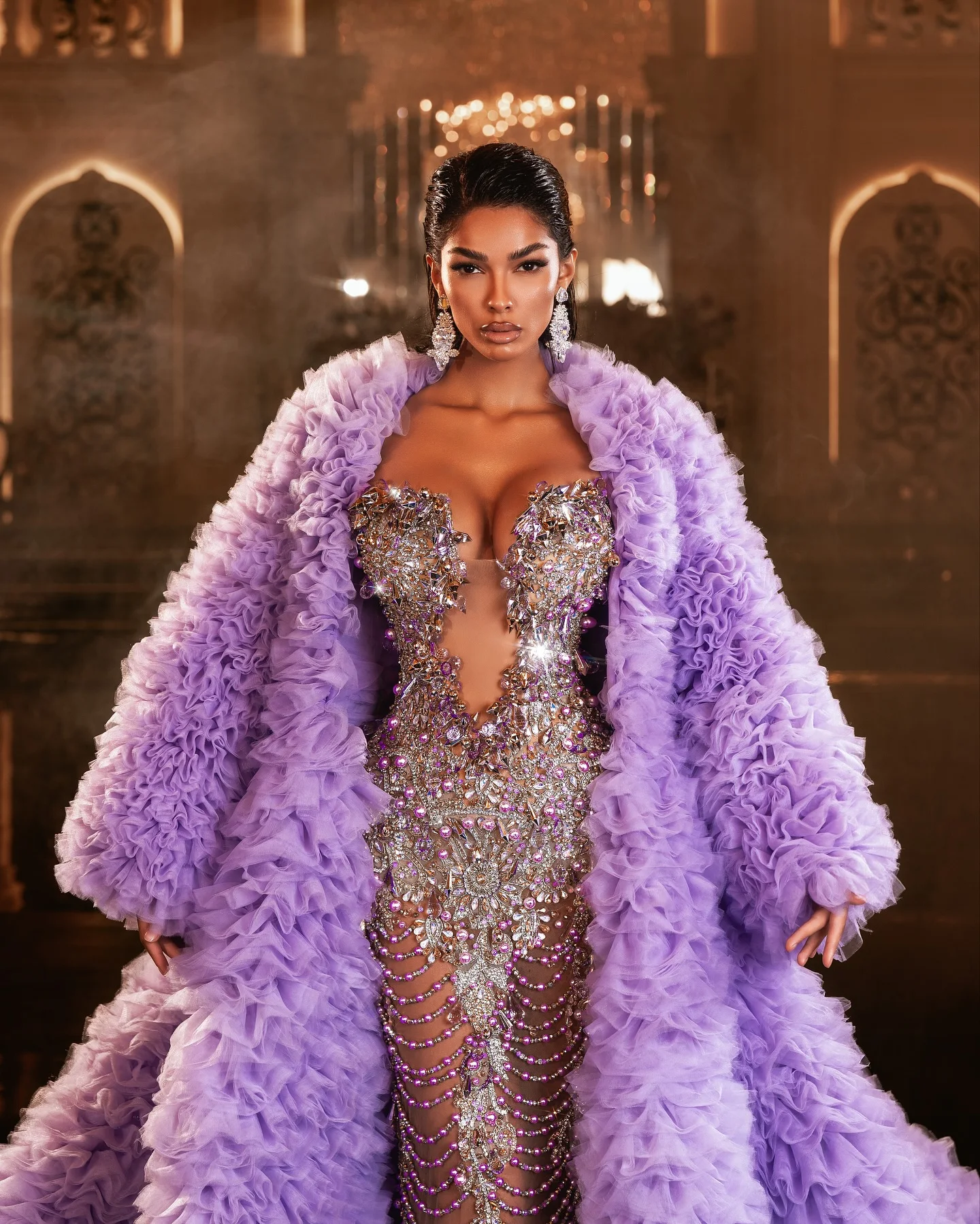 Vestidos de tule com babados inchados e exuberantes, jaqueta longa em camadas, malha exuberante, casaco feminino, kimino, vestido fotográfico feito sob encomenda