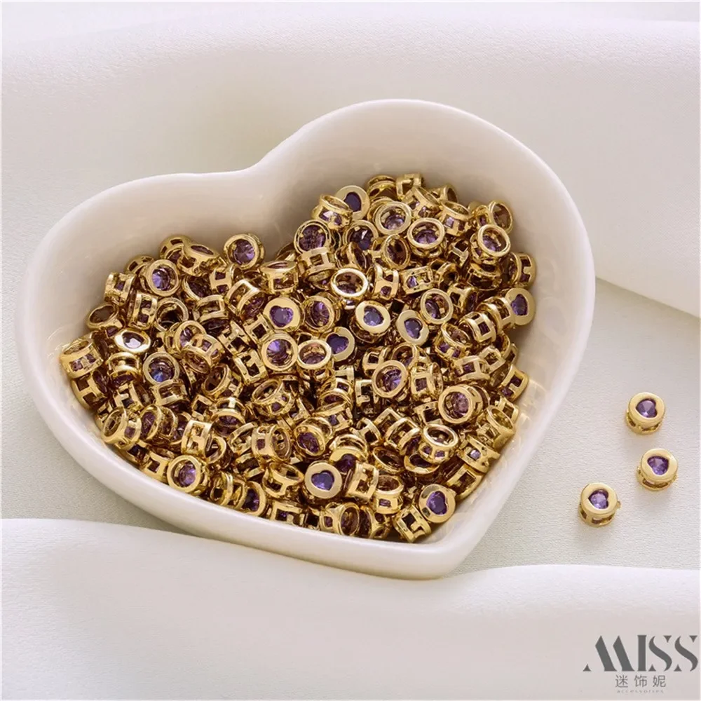 14K الذهب اللون على شكل قلب الخوخ القلب الزركون جولة خزر عازل DIY بها بنفسك فضفاض الخرز اليدوية سوار قلادة مجوهرات اكسسوارات