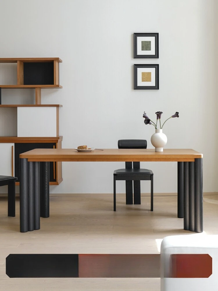 

Sequential dining table retro color matching rectangular French Nordic medieval teak designer island table workbench