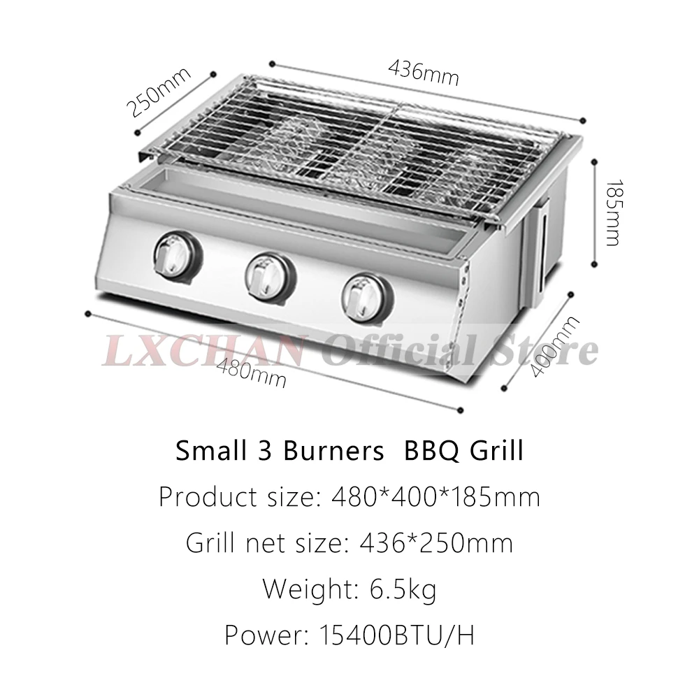 LXCHAN-Parrilla de Gas glp para barbacoa, quemadores de Gas de acero inoxidable con cubiertas de vidrio, para acampar al aire libre, 2/3/4 quemadores