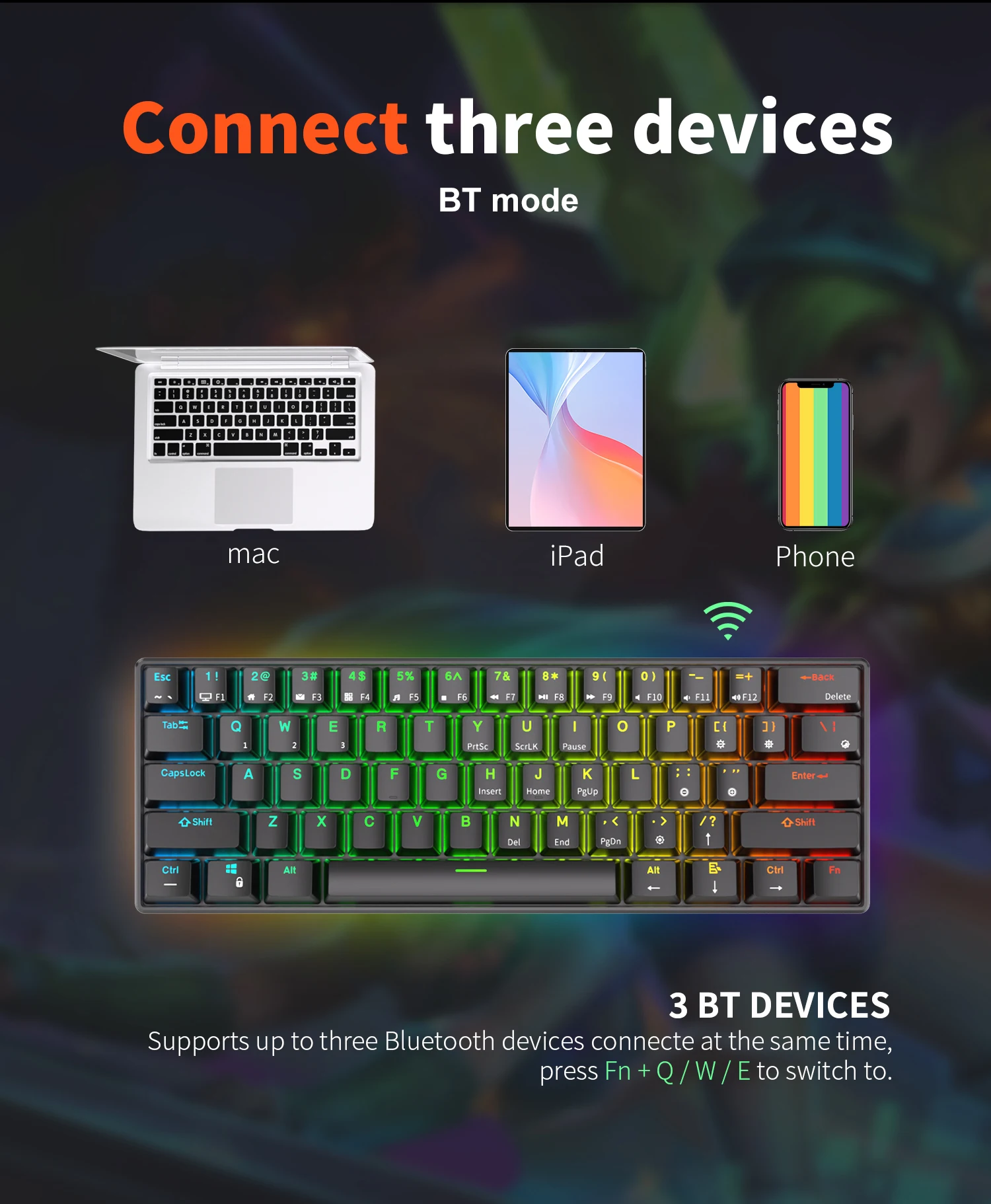 RK61 RK Royal Kludge Russian Gaming Keyboard Wireless Mechanical Keyboard 60% RGB Backlit 61 Keys Bluetooth/USB/2.4G Typewriter - view 4