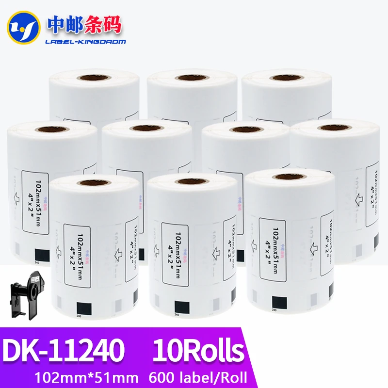 

10 Refill Rolls Compatible DK-11240 Label 102mm*51mm 600Pcs for Brother Thermal Printer QL-1050/1060 White Paper DK-1240