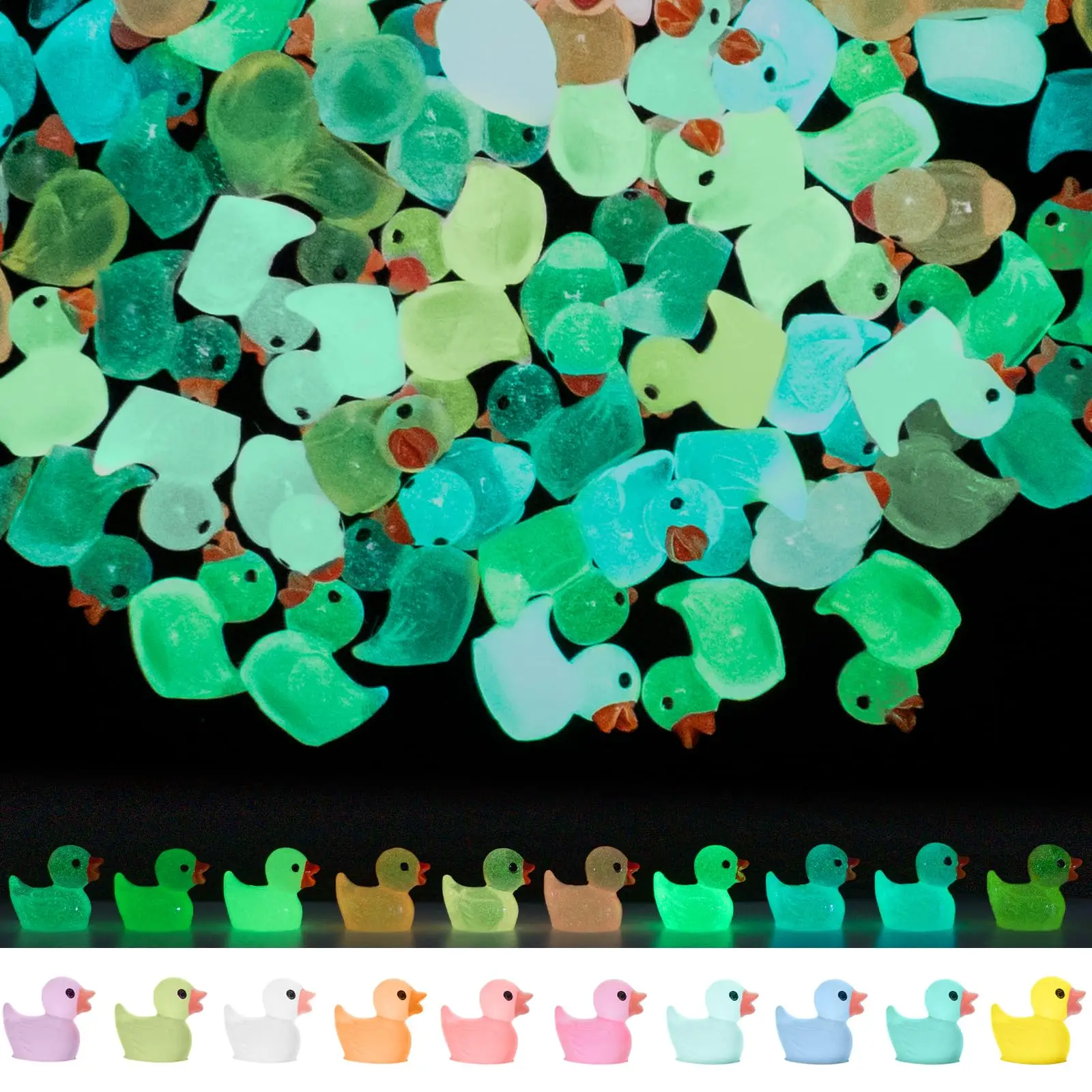 

100pcs Luminou Mini Resin Duck Tiny Glow in The Dark Duck Miniature Duck Figure Garden Landscape Aquarium Dollhouse Decor