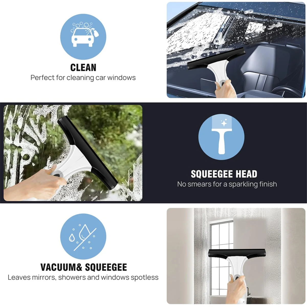 Cordless Window , Rechargeable Window Vacuum Cleaner with Squeegee , 150ml Water Tank, Light Weight EU Plug