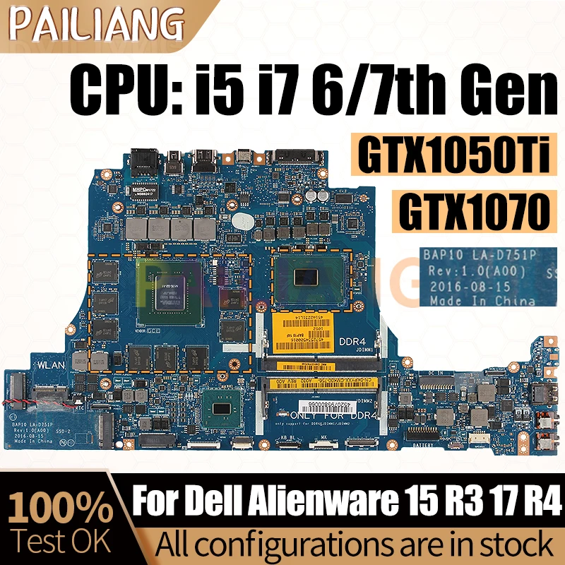 

For Dell Alienware 15 R3 17 R4 Notebook Mainboard Laptop LA-D751P i5 i7 6/7th Gen GTX1050Ti GTX1070 Motherboard Full Tested