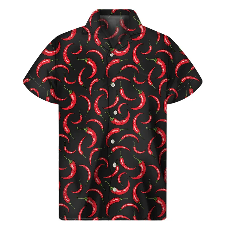 

Fashion Red Pepper Graphics Hawaiian Shirts Trend Loose Casual 3D Printed Shirts Summer Lapel Button Holidaywear Aloha Shirts