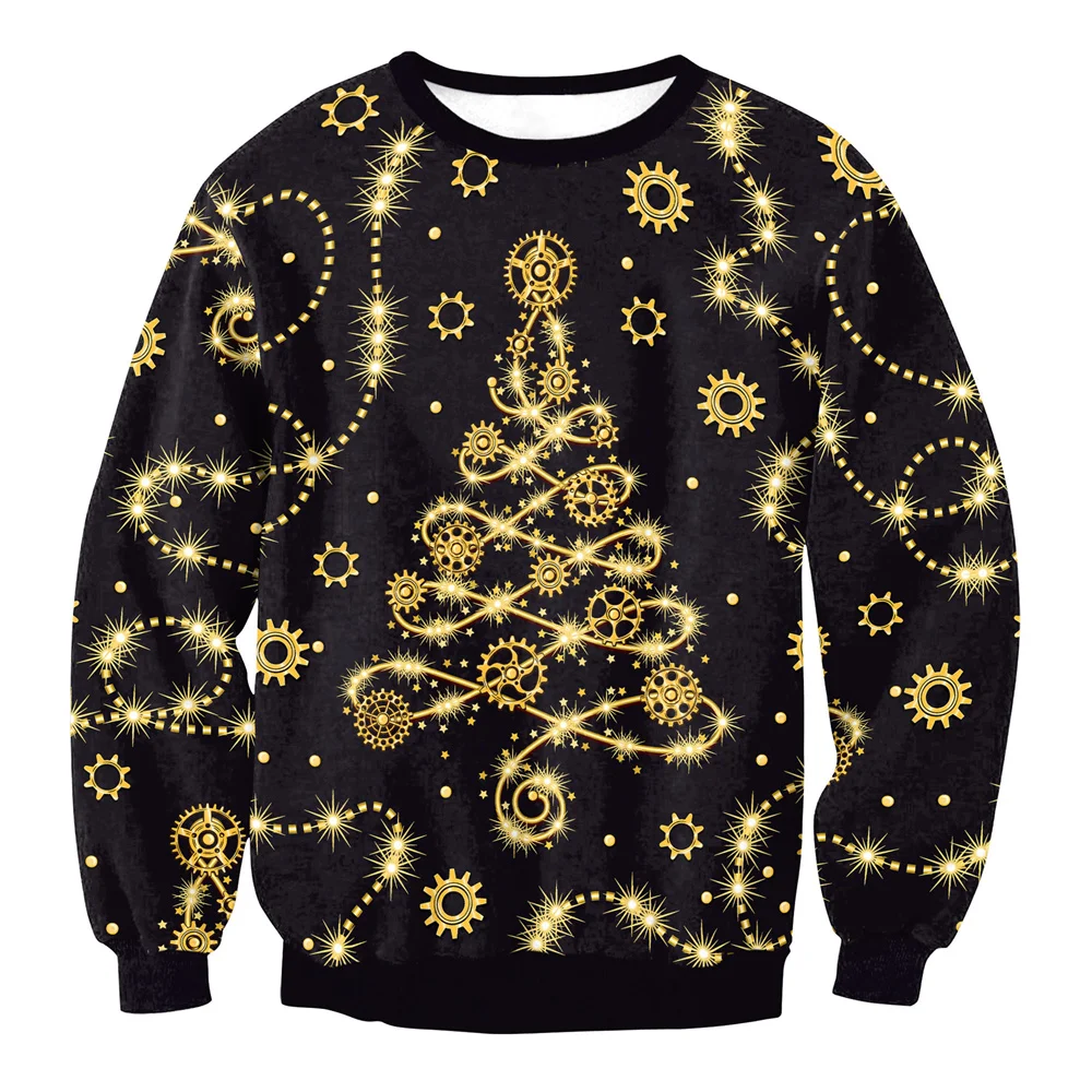 Men Women Holiday Party Sweatshirt 3D Christmas Tree Print Tacky Xmas Jumper Tops Unisex Pullover Ugly Christmas Sweater