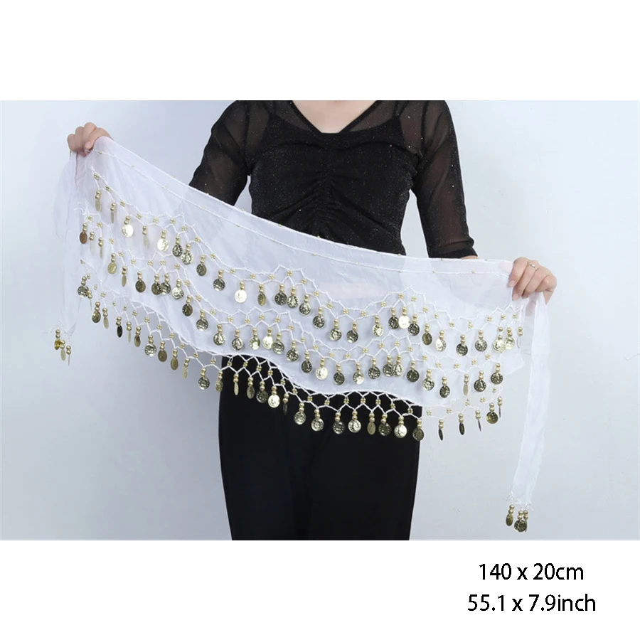 1 قطعة 140*20 سنتيمتر الشيفون الرقص الشرقي وشاح الورك مع عملات الورك حزام الورك وشاح تنورة ل الرقص الشرقي زومبا اليوغا