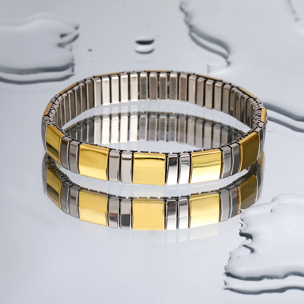 New Fashion Elastic Stainless Steel Adjustable Bracelet for Women Men Charm Embedded Rhinestone Couple Jewelry