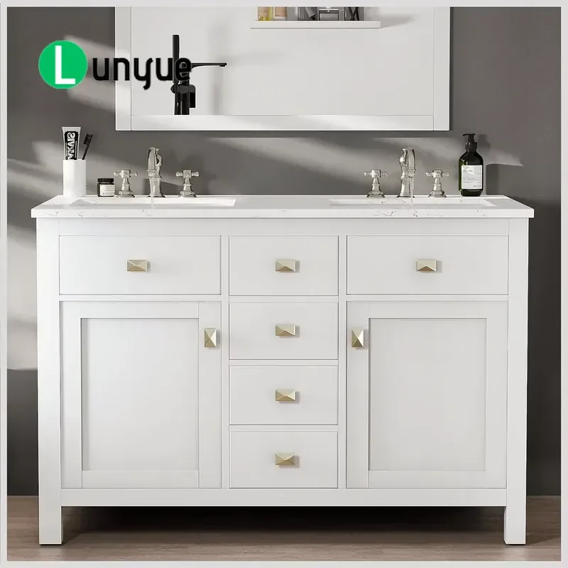 48 Inch Dual Freestanding Minimalist Bathroom Vanity with Faux Marble Top Durable Modern Design Certified for Home