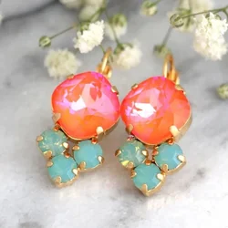 2023 New Rainbow Crystal Zircon Drop Earrings for Women Cute Trendy Geometric Earring Bohemian Ethnic Jewelry Girls Accessories