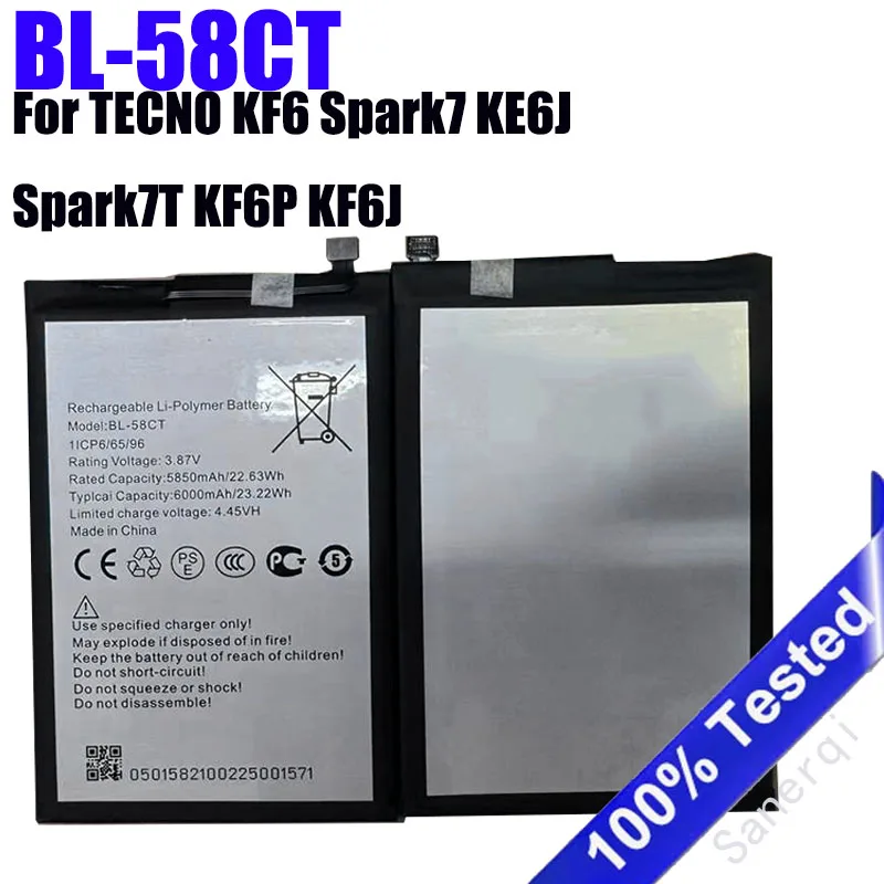 

Полный сменный аккумулятор BL-58CT 6000 мАч для мобильного телефона TECNO KF6 Spark7 KE6J Spark7T KF6P KF6J