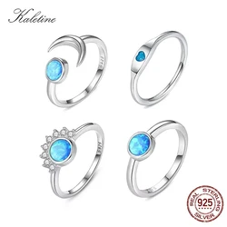 Kaletine 925 Sterling Silver Boho Midi Moon Heart Pearl Rings for Women Opal Crystal Finger Ring Female Wedding Jewelry Gifts