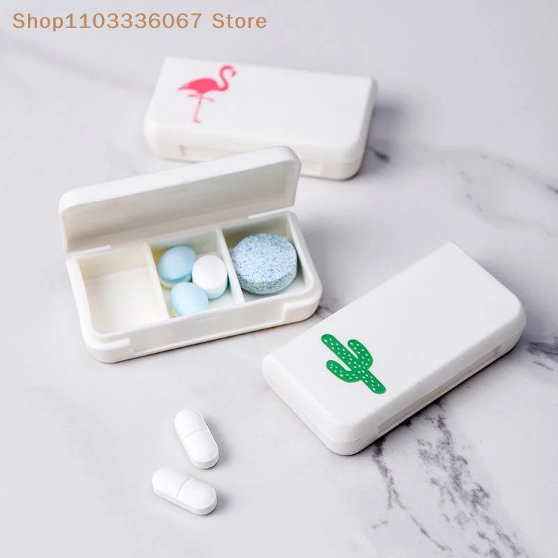 【HLS】【HB】Portable Pill Box With 3 Compartments Cute Pattern Sealed Lid Perfect For Travel Outdoor Daily Medicine Use