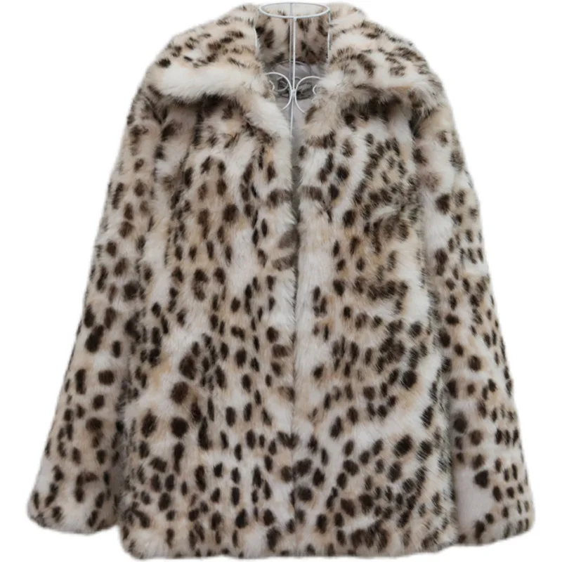 

Осенне-зимнее теплое пальто с воротником с лацканами, свободное роскошное ретро-высококачественное пушистое мягкое пальто из искусственного меха, женская меховая куртка с леопардовым принтом