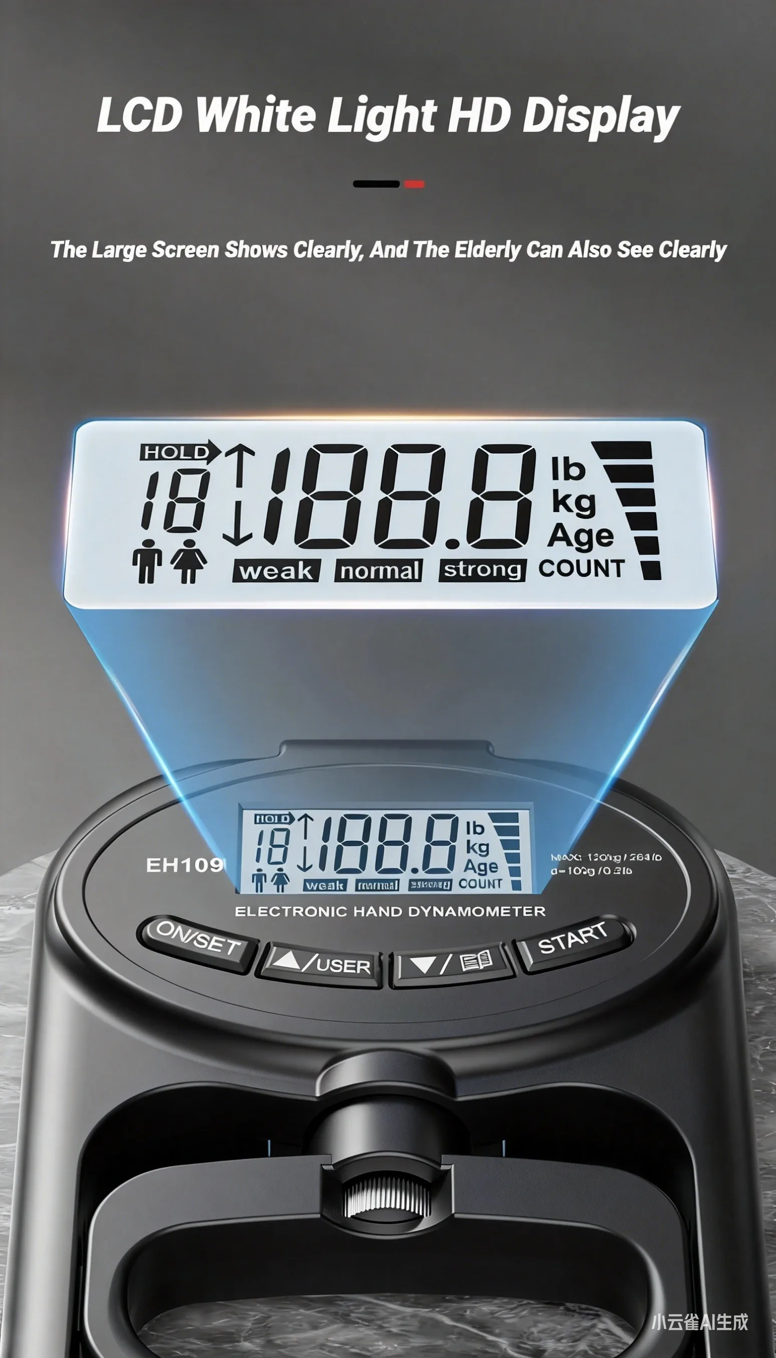 Grip Strength Tester Electronic Tester 396Lbs/180Kg Digital Dynamometer Grip Strength Meter USB LCD Screen Hand Grip Dynamometer