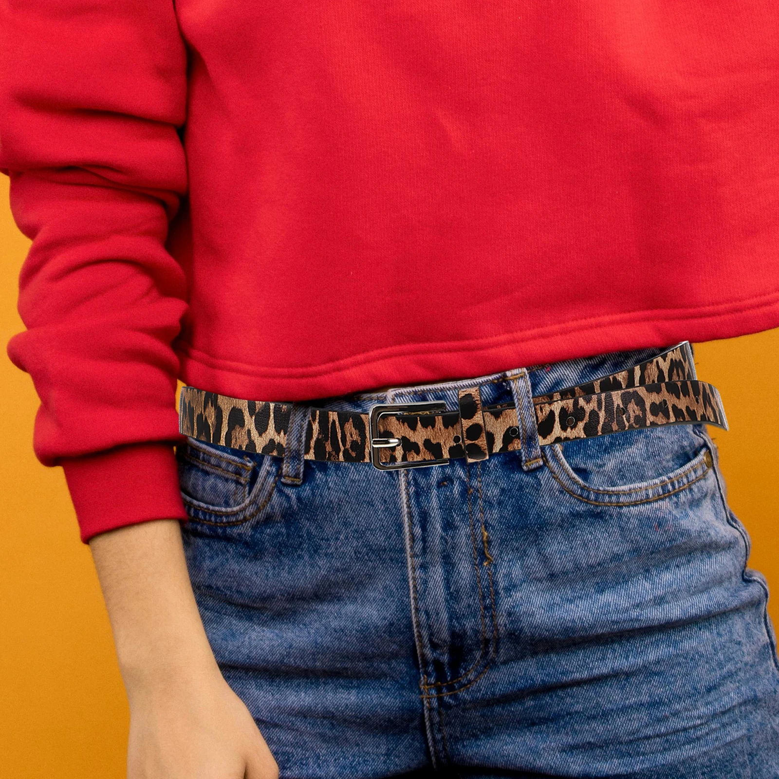 

Leopard Print Belt for Women PU Adjustable Waistband Large Buckle Vintage Dress Belts Jeans Wide Band Accessories