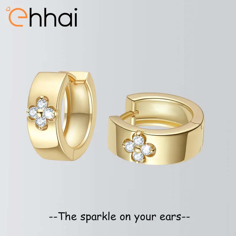

Ehhai GRA Certified Round Moissanite Clover Hoop Earrings for Women 925 Sterling Silver Huggie Earring Jewelry Gifts Pendientes