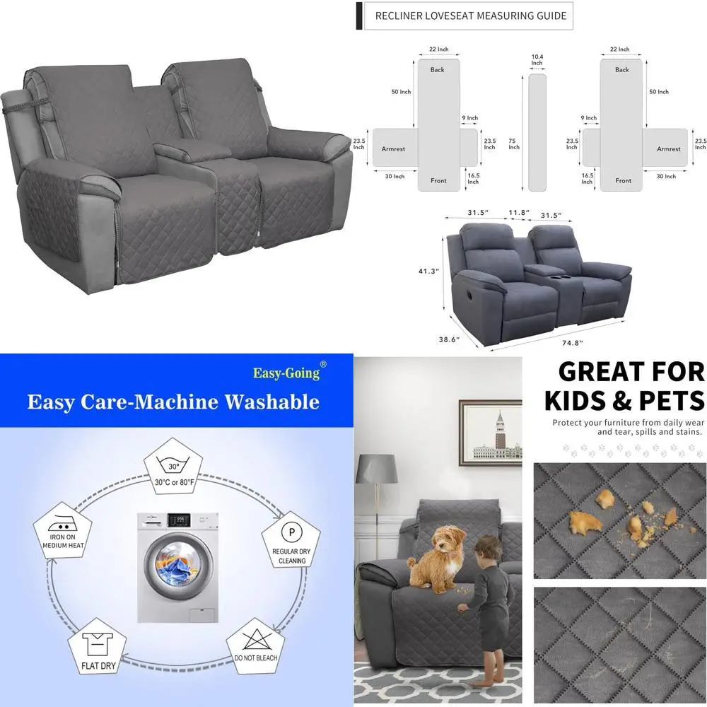 

Reversible Loveseat Recliner Cover with Console for Living Room, Elastic Straps Sofa Cover for 2 Seater, Pet-Friendly Gray/Light
