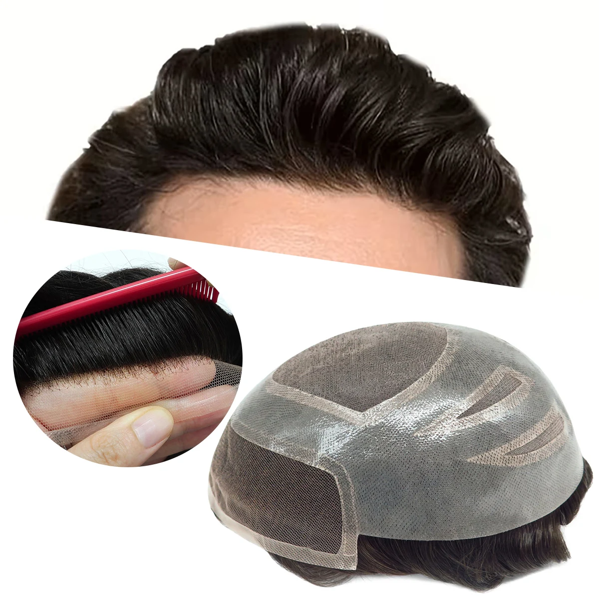 Ventilation Hair Replacement System for Men Mono and Skin Hybrid Base Breathable capillary prosthesis Human Hair Toupee for Men