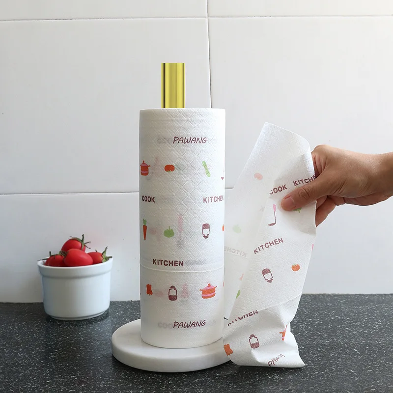

Gold Marble Freestanding Paper Towel Holder - Drill-Free Countertop Organizer for Kitchen (Plastic Wrap Compatible)