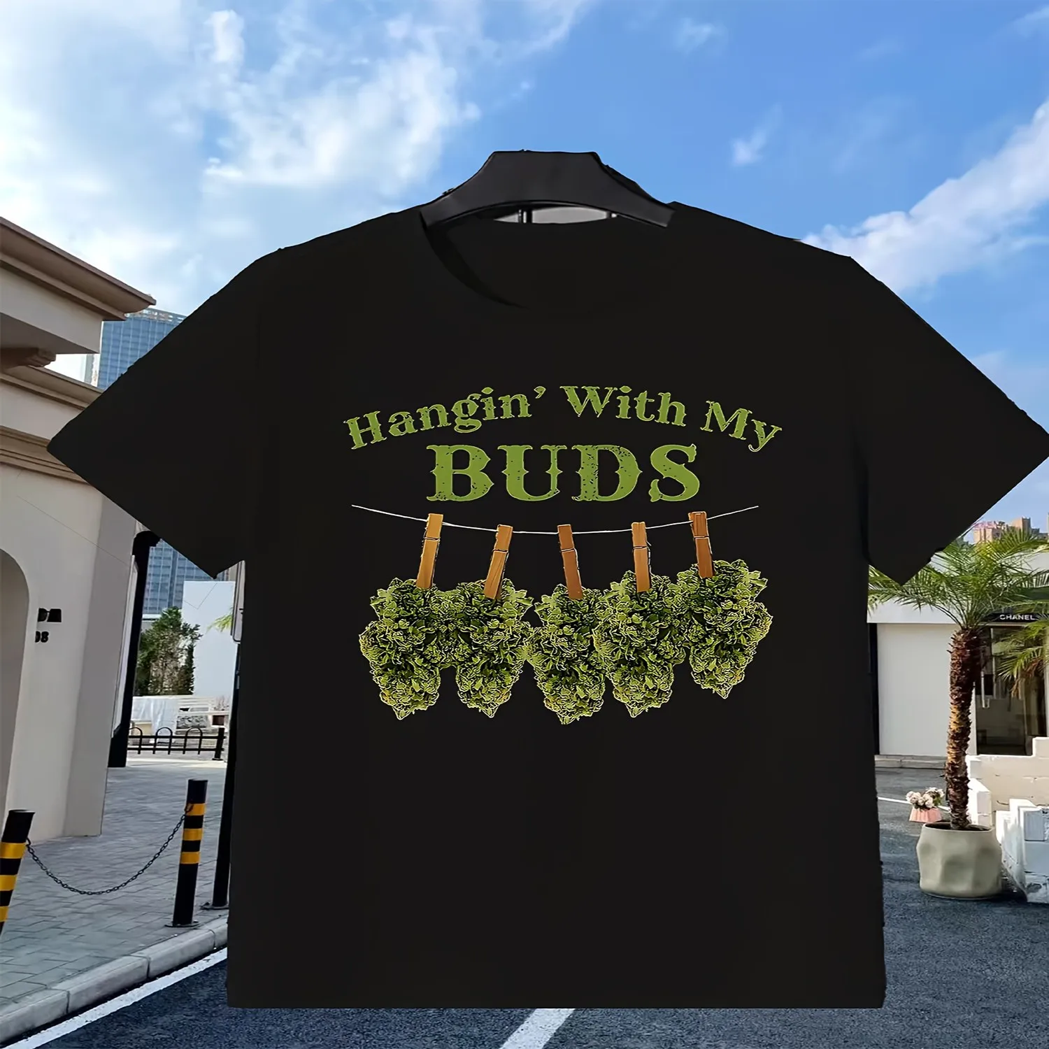 's-Funny--Themed-Hoodie---Hangin'-with-My-Buds-Leaf--Joint-Graphic_0190d Shirts Graphic Tees, Classic Style, Round Neck Short Sleeves, Machine Washable, Ideal for Casual SportWear, Comfortable T Everyday Wear Shirt, Art Print Tshirt