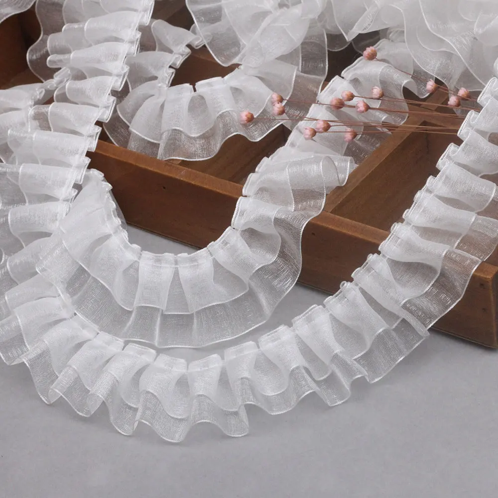 

2025 Trendy 4CM Organza Lace Ribbon Double Layer Lotus Leaf Trim for Party Dress Skirt Hem Applique & DIY Home Decor