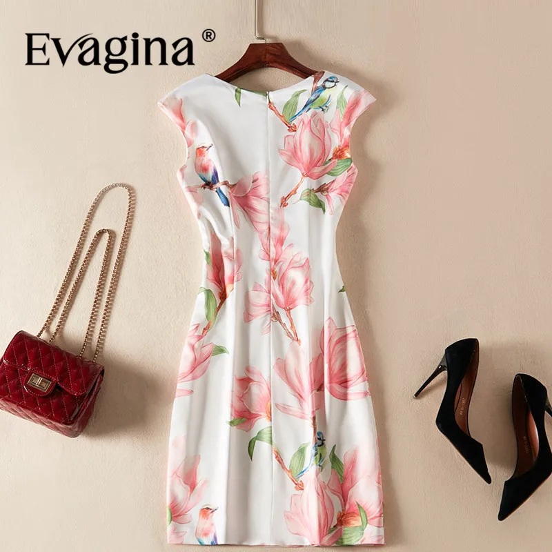 Evagina New Fashion Runway Designer Dress Women's Sleeveless Elegant Print Casual Ivory White S-XXL Mini Dresses