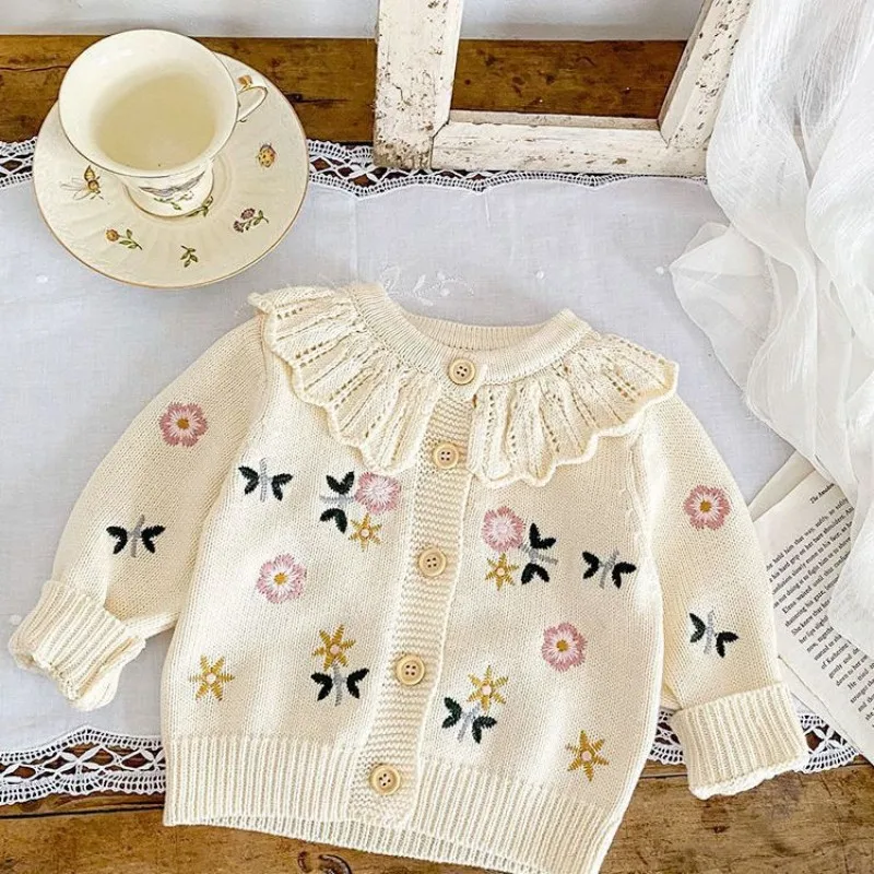 Girls\' Spring Sweater Coat Spring and Autumn Infant and Newborn Baby Knitted Shirt Cardigan Outgoing Clothing Children\'s Sweater