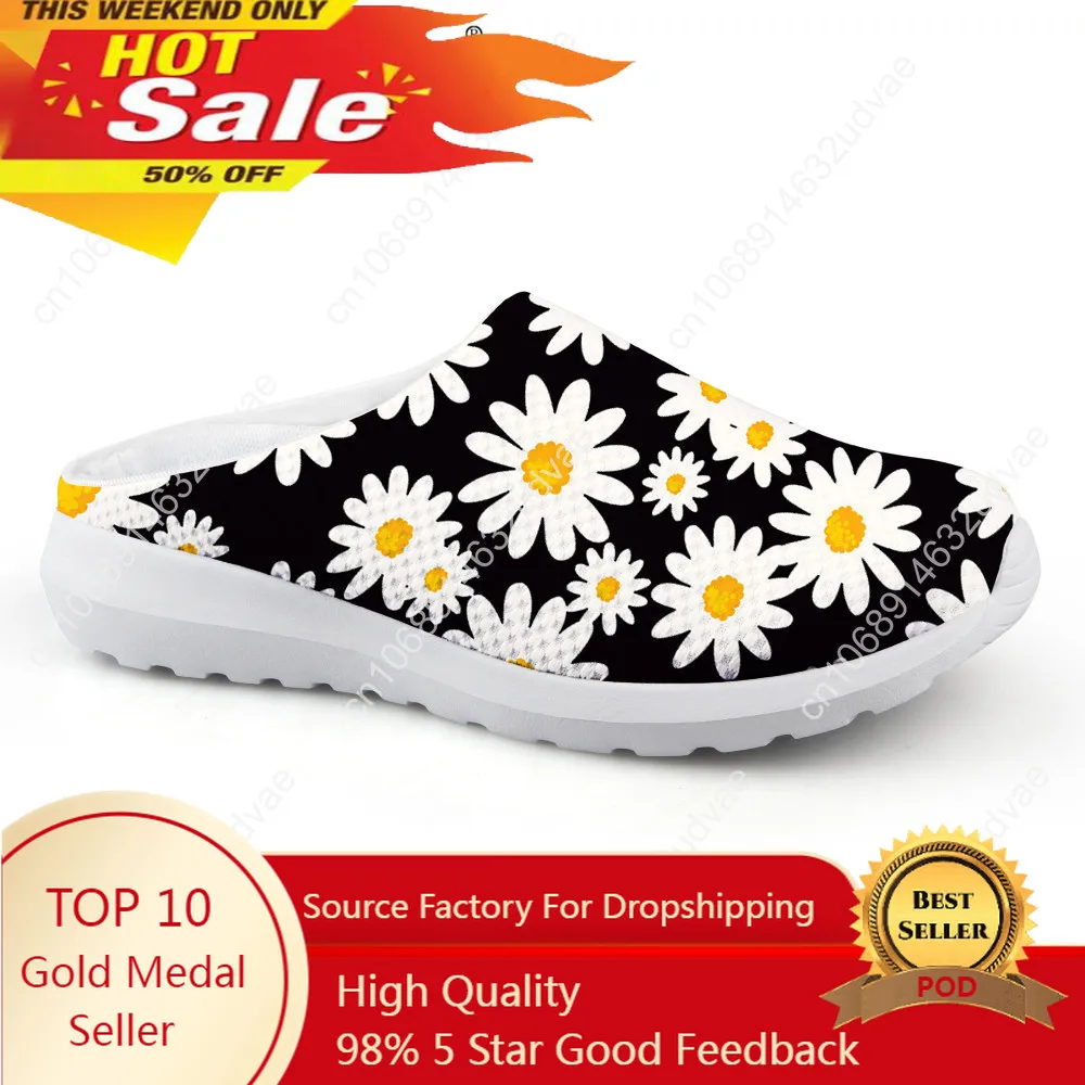 

Beauty Daisy White Floral Printing Summer Mesh Sandals For Girls Indoor Slippers Women Casual Beach Sandalias Mujer