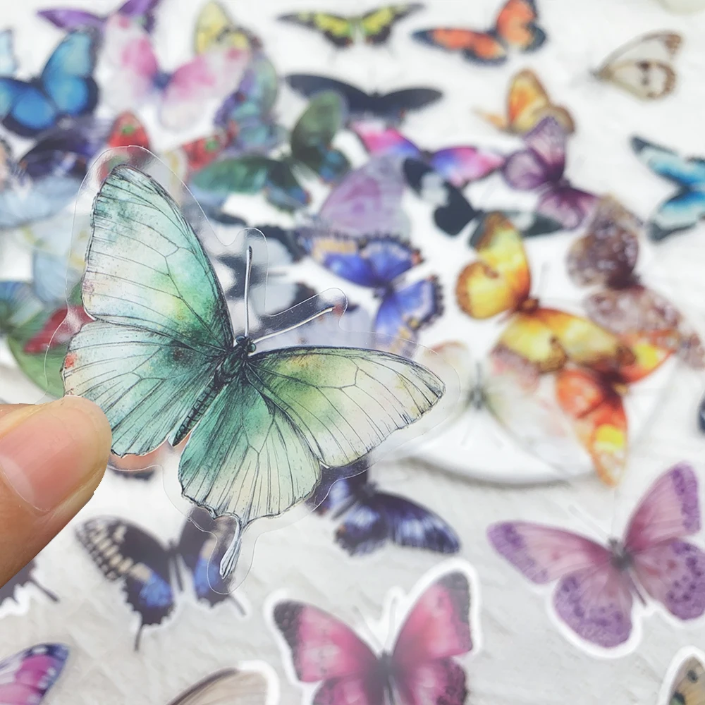 50pcs Elegant Butterflies Transparent PET Stickers Decals For Phone Laptop Notebook Suitcase Helmet DIY Aesthetic Stickers